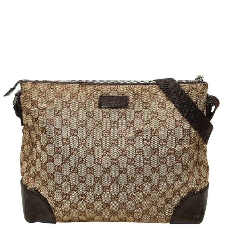 Gucci GG Canvas Crossbody Shoulder Bag Beige Brown Leather