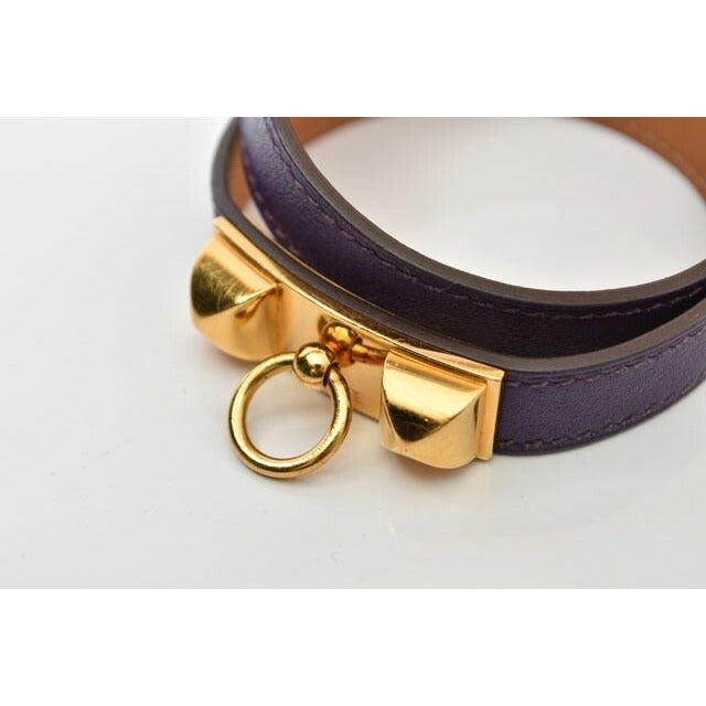 Hermes Bangle Bracelet Rival Doubletour Purple Gold Size — view 3