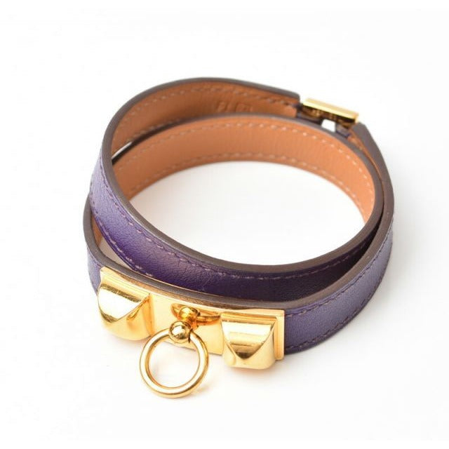 Hermes Bangle Bracelet Rival Doubletour Purple Gold Size