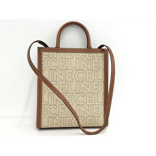 Celine 2-Way Shoulder Bag Small Vertical Cabas Canvas Leather Light Beige Brown — view 2