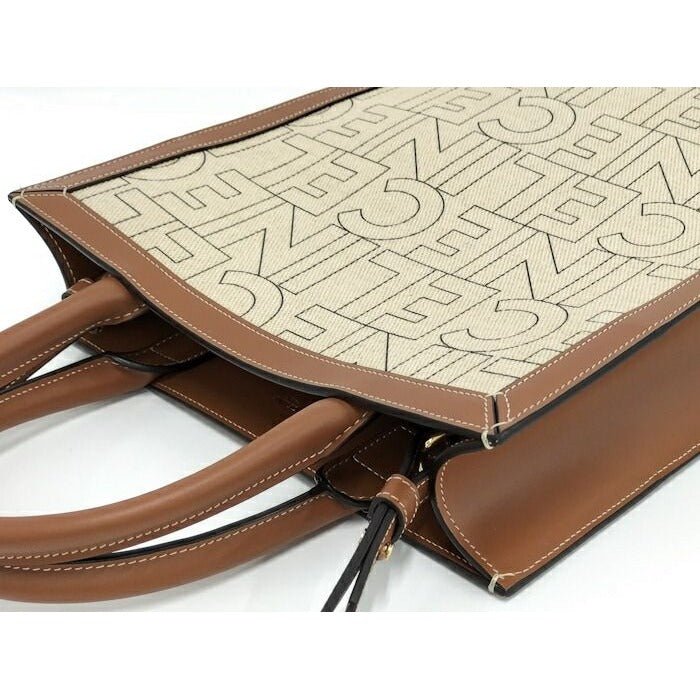 Celine 2-Way Shoulder Bag Small Vertical Cabas Canvas Leather Light Beige Brown — view 3
