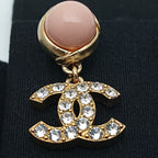 Chanel Earrings Pink Pearl Rhinestone CC Logo Gold — view 3