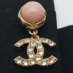 Chanel Earrings Pink Pearl Rhinestone CC Logo Gold — view 4