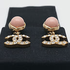 Chanel Earrings Pink Pearl Rhinestone CC Logo Gold — view 5