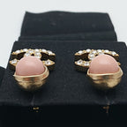 Chanel Earrings Pink Pearl Rhinestone CC Logo Gold — view 7