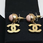 Chanel Earrings Pink Pearl Rhinestone CC Logo Gold — view 9