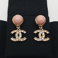 Chanel Earrings Pink Pearl Rhinestone CC Logo Gold