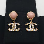Chanel Earrings Pink Pearl Rhinestone CC Logo Gold