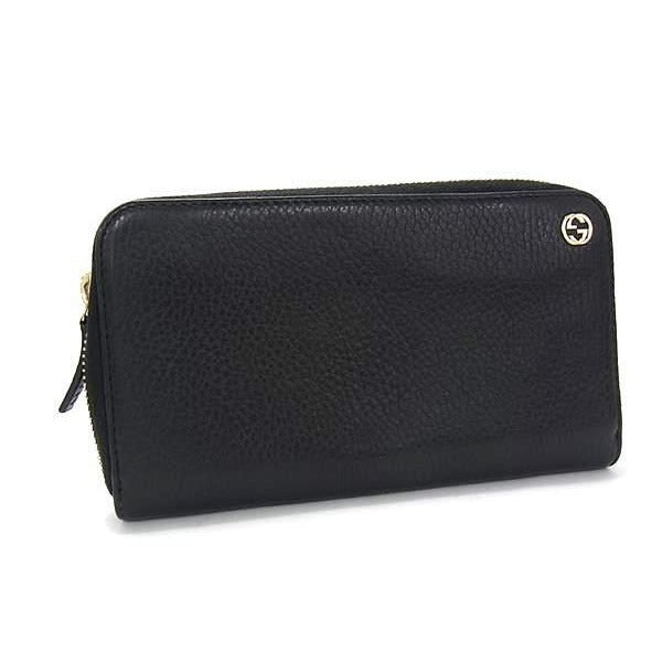 Gucci Long Wallet Interlocking Zip Around Black Leather