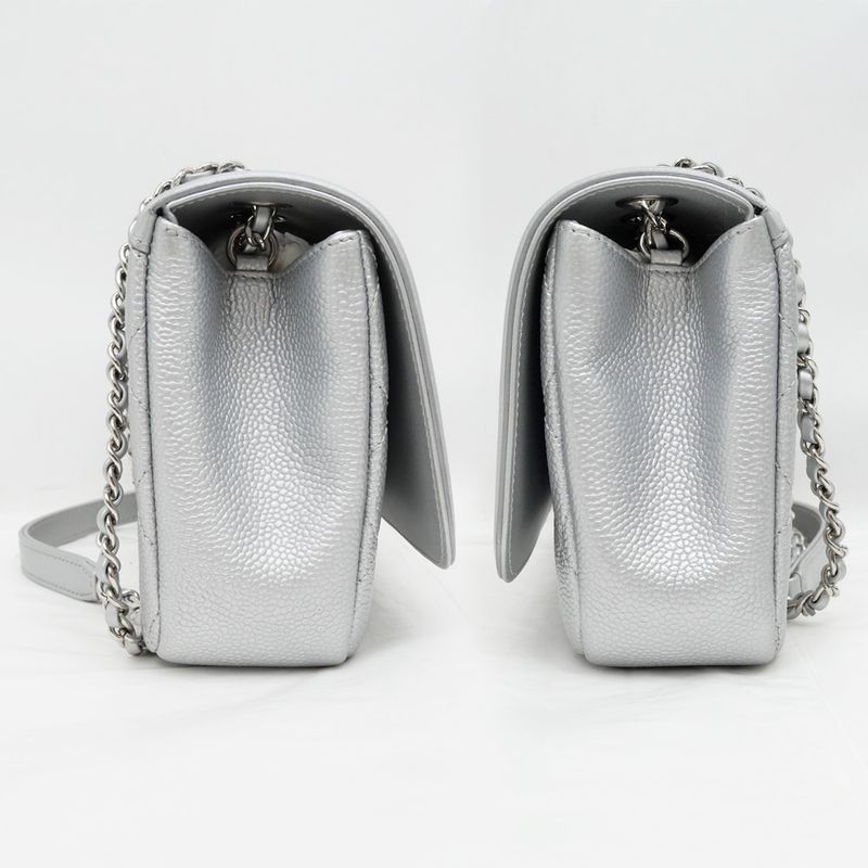 Chanel Small Chain Shoulder Bag Filigree Caviar Leather Silver Hardware — view 4