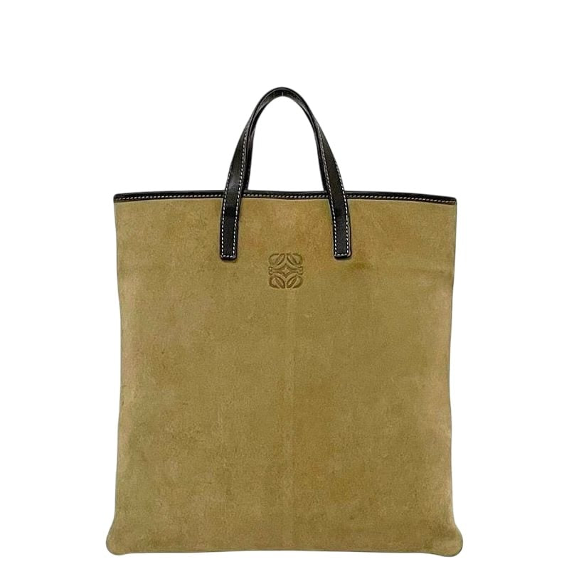 Loewe Tote Bag Beige Brown Anagram Suede Leather