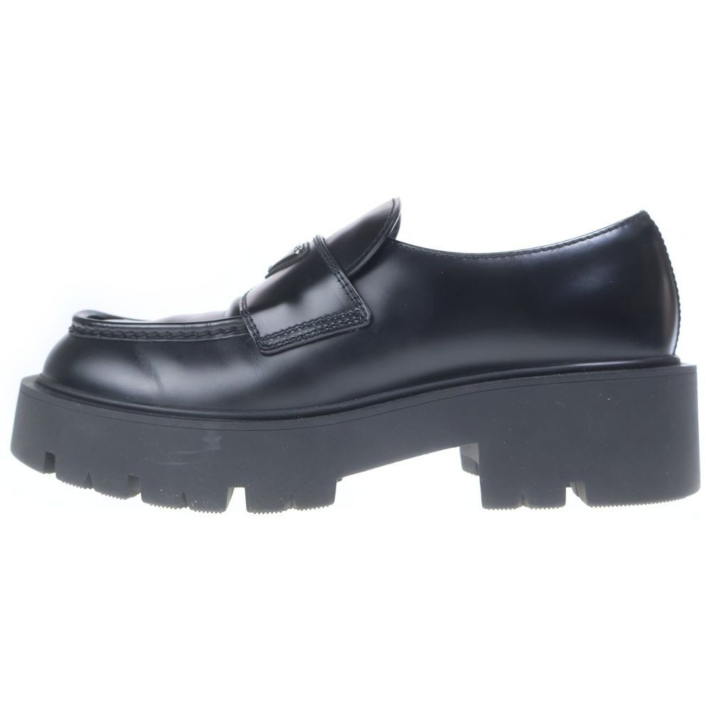Prada Triangle Plate Logo Brushed Leather Loafers Black