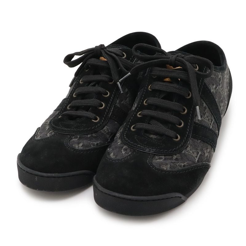 Louis Vuitton Monogram Denim Low Cut Sneakers Shoes Suede Black 6 1 2 Size