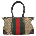 Gucci Handbag Sherry Line GG Canvas Leather Beige Dark Brown