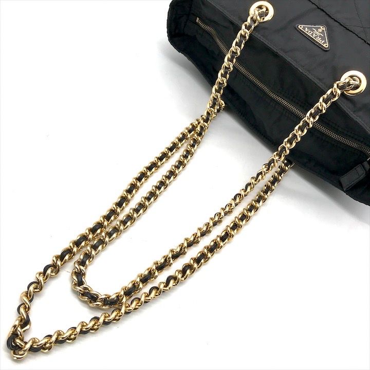 Prada Nylon Tessuto Quilted Chain Shoulder Tote Black — view 6