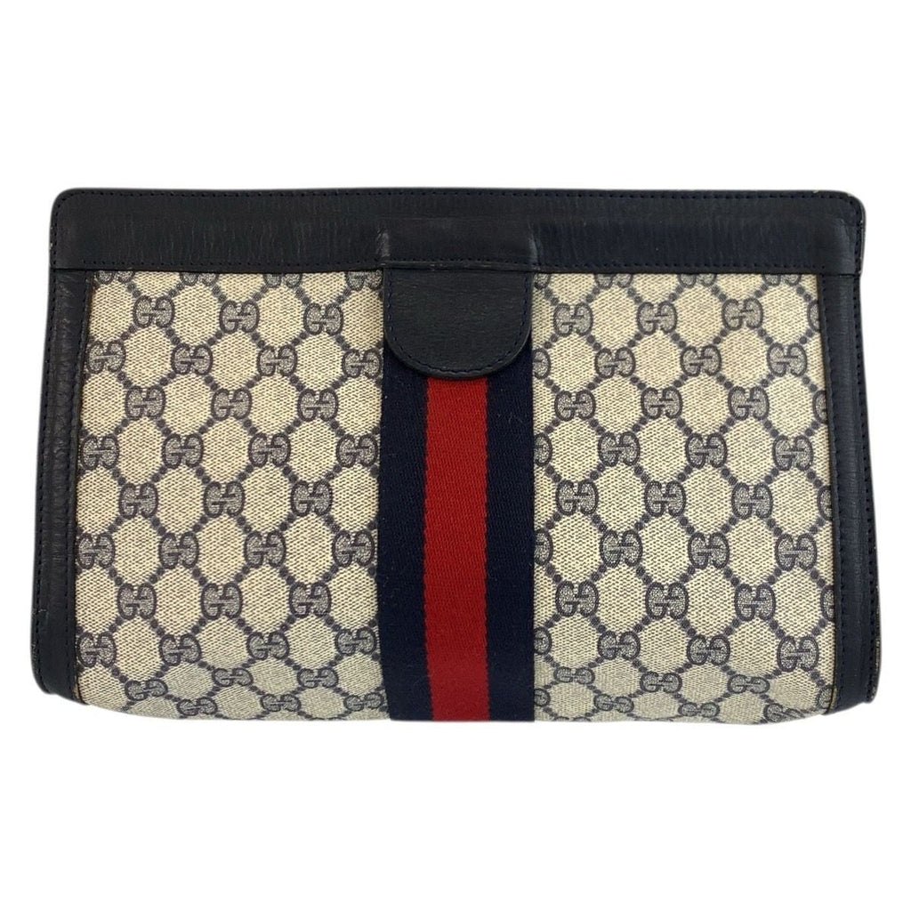 Gucci Vintage Sherry Line Gray GG Supreme Canvas 422 39 012 Clutch
