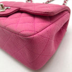 Chanel CC Logo Turnlock Soft Caviar Leather Mini Quilted Chain Shoulder Bag Pink — view 4