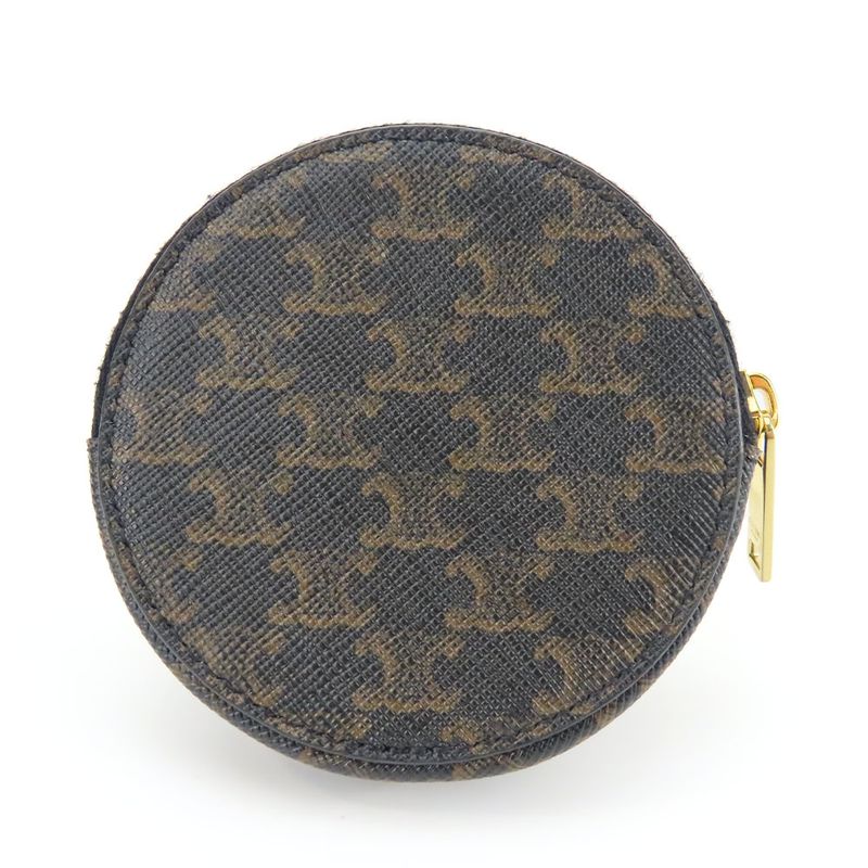 Celine Coin Case Triomphe 10 D222 Bq3.38 no Leather Black Brown Gold Hardware — view 3
