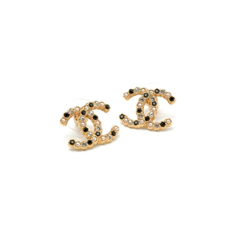 Chanel Earrings Gold Coco Mark Rhinestone — view 2