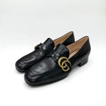 Gucci Double G Loafers Leather Shoes Black Gold GG Marmont