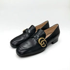 Gucci Double G Loafers Leather Shoes Black Gold GG Marmont