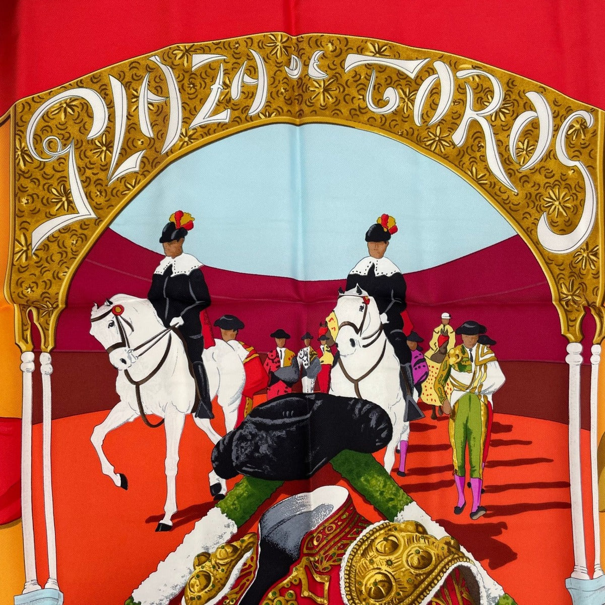 Hermes Scarf Silk Carre 90 Plaza de Toros Bullring Red — view 6