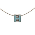 Hermes Cage de Ash Cube Necklace Silver Light Blue Metal