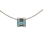 Hermes Cage de Ash Cube Necklace Silver Light Blue Metal