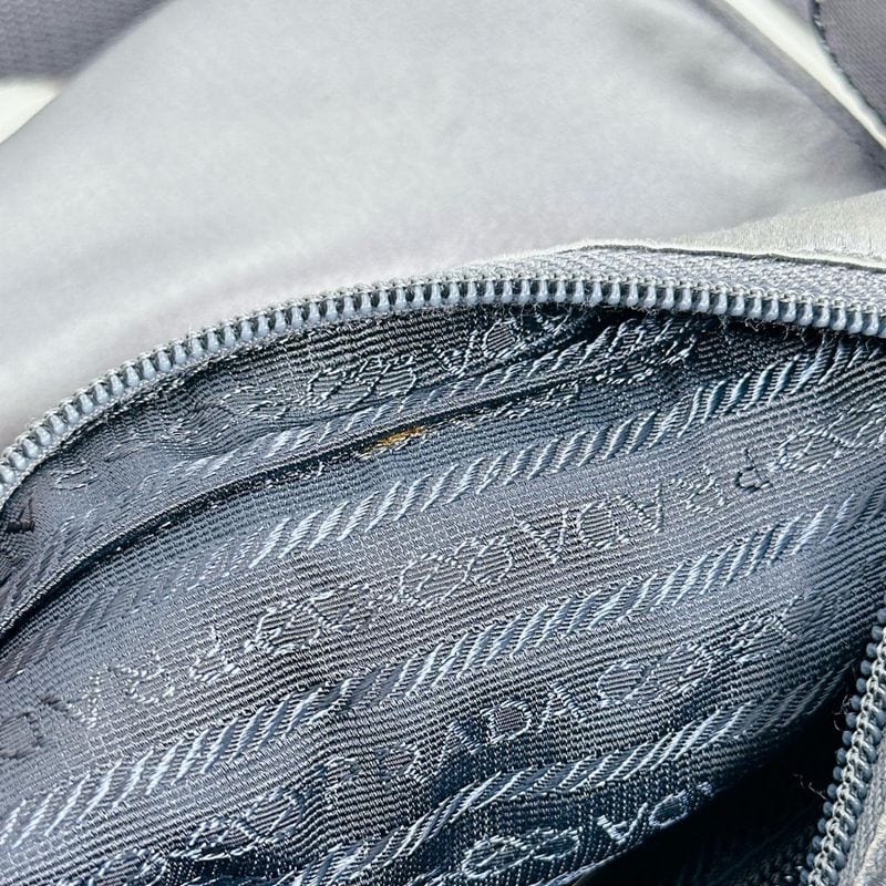 Prada Triangle Logo Pochette Silk Satin Shoulder Bag Light Gray — view 8
