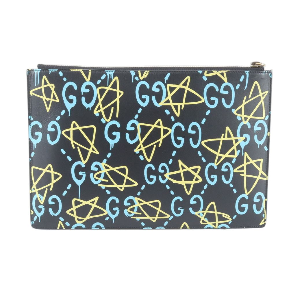 Gucci Ghost Leather Clutch Pouch Business Black — view 2