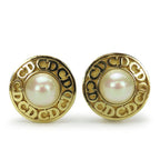 Christian Dior Earrings CD Logo Metal Gold Plated Accessories Faux Pearl