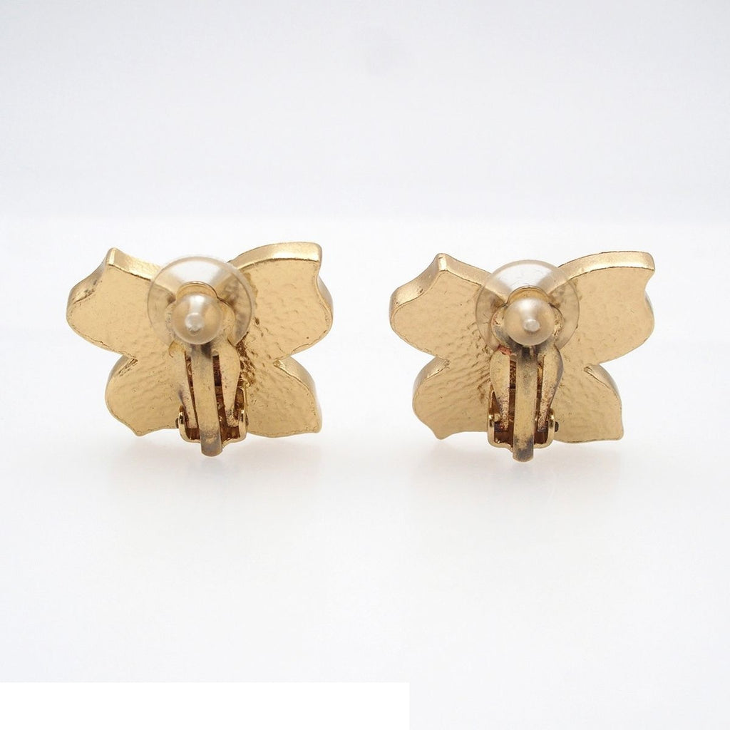 Chanel Earrings Gold Black Metal CC Logo Clover Costume — view 3