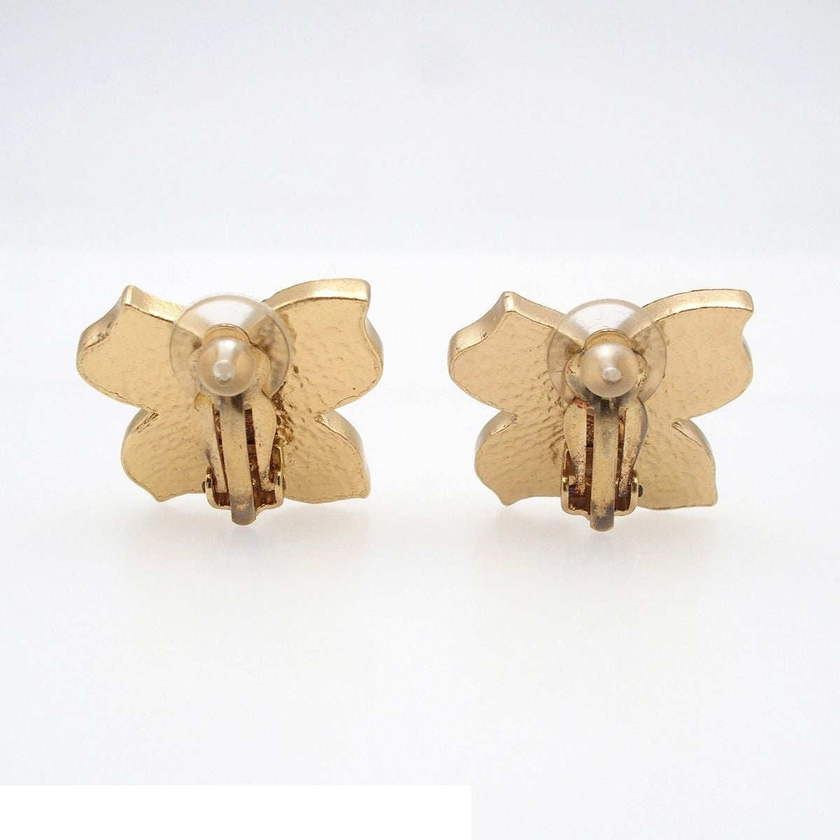 Chanel Earrings Gold Black Metal CC Logo Clover Costume — view 3