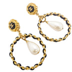 Chanel Earrings Vintage CC Logo Gold Plated Faux Pearl Black Cles Diss — view 2