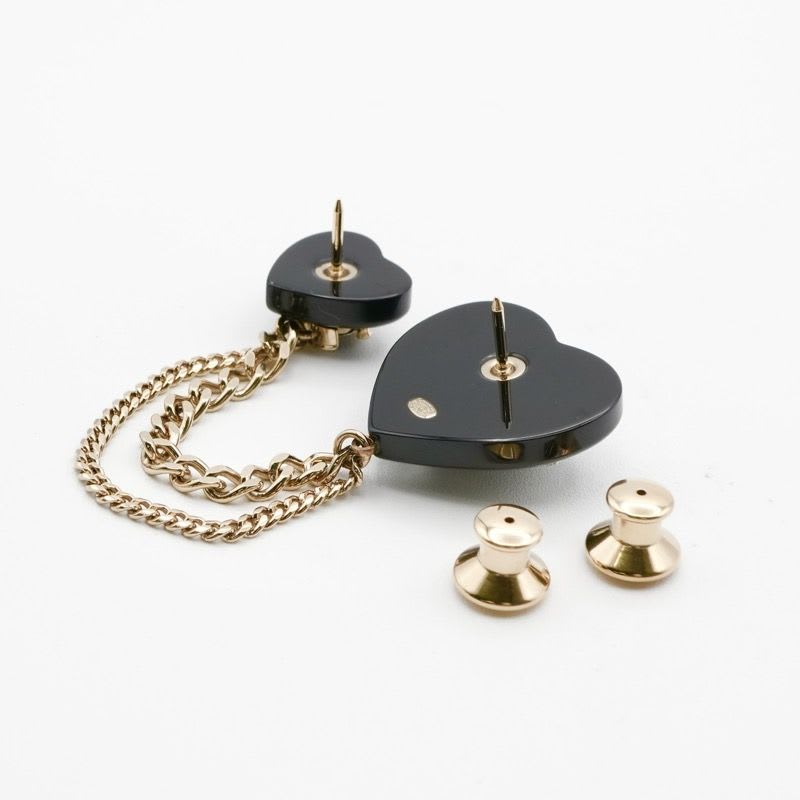 Chanel Brooch Corsage Black Gold Rhinestone Chain Heart — view 5