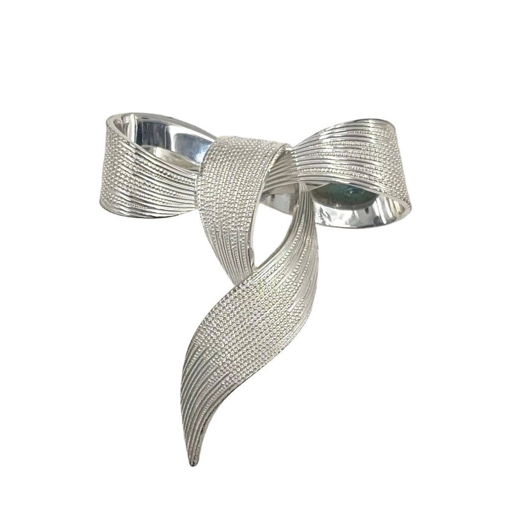 Dior Ribbon Motif Metal Silver Brooch