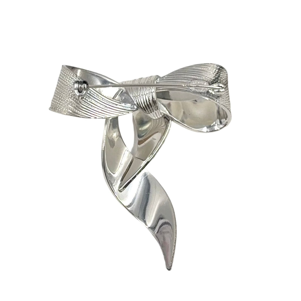 Dior Ribbon Motif Metal Silver Brooch — view 2