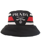 Prada Re Nylon Logo Print Volume Bucket Hat Polyester Polyamide Black 0673