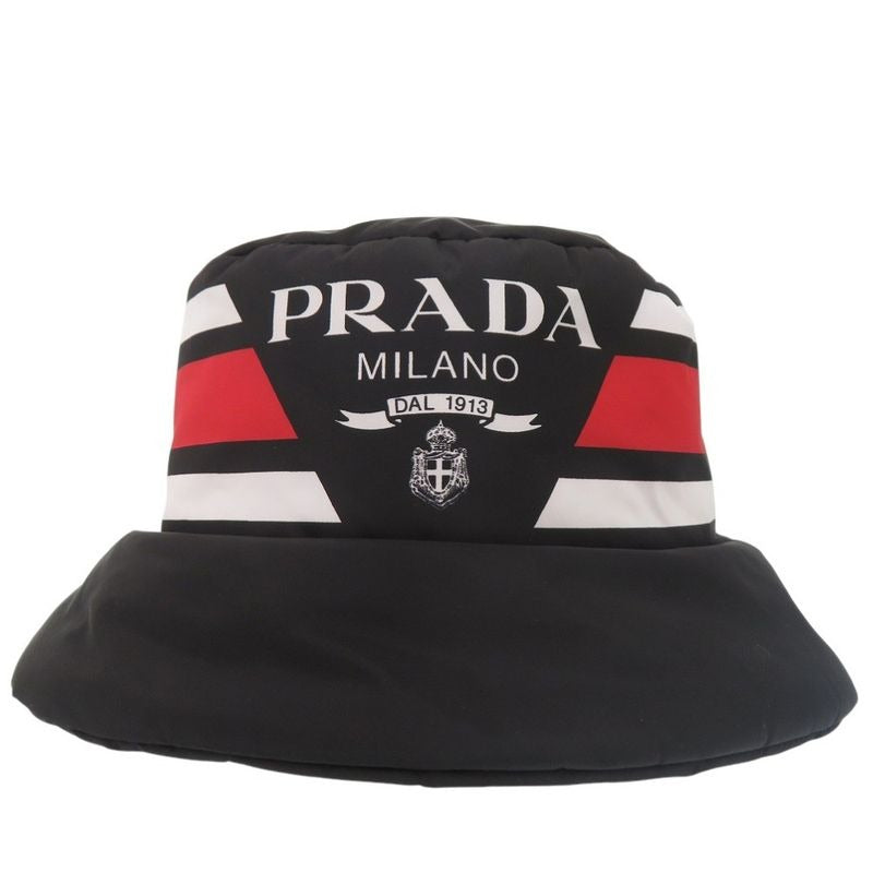 Prada Re Nylon Logo Print Volume Bucket Hat Polyester Polyamide Black 0673