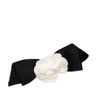 Chanel Camellia Ribbon Brooch Black White Metal Textile