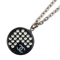 Chanel CC Logo Rhinestone Silver Black Metal Plastic