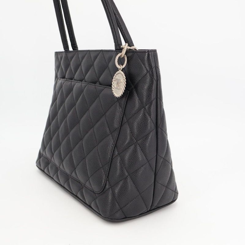 Chanel Medallion Tote Caviar Black Silver Hardware Bag — view 8