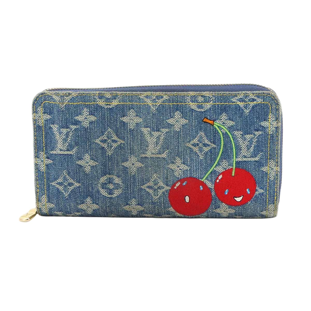 Louis Vuitton LV Takashi Murakami Zippy Wallet Zip Around Monogram Cherry Denim