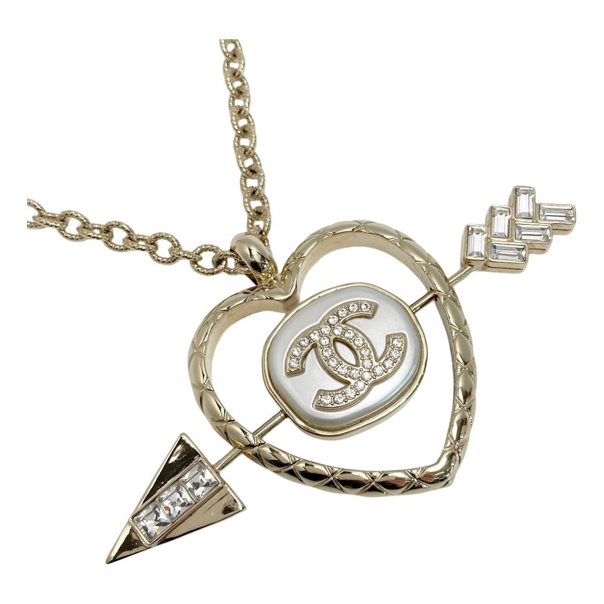 Chanel Coco Mark Heart Arrow Necklace B23 C Gold GP Rhinestone — view 2