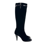 Chanel High Heel Long Boots Belt Velour Inside Zip Black 38 — view 3