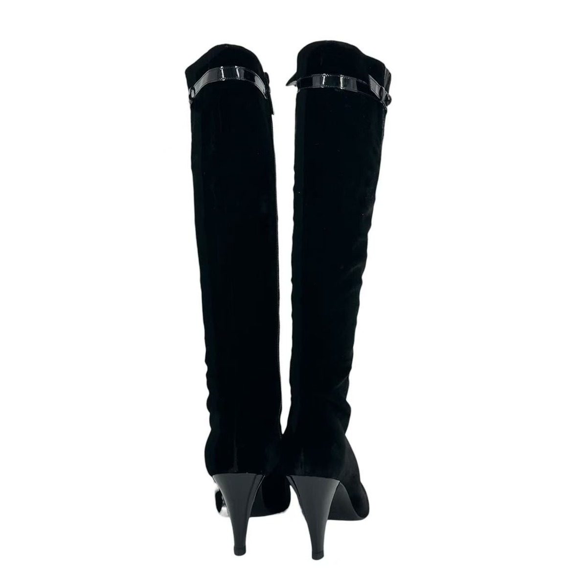 Chanel High Heel Long Boots Belt Velour Inside Zip Black 38 — view 4