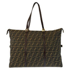Fendi Zucca Brown Gold Canvas Leather Tote Shoulder Bag