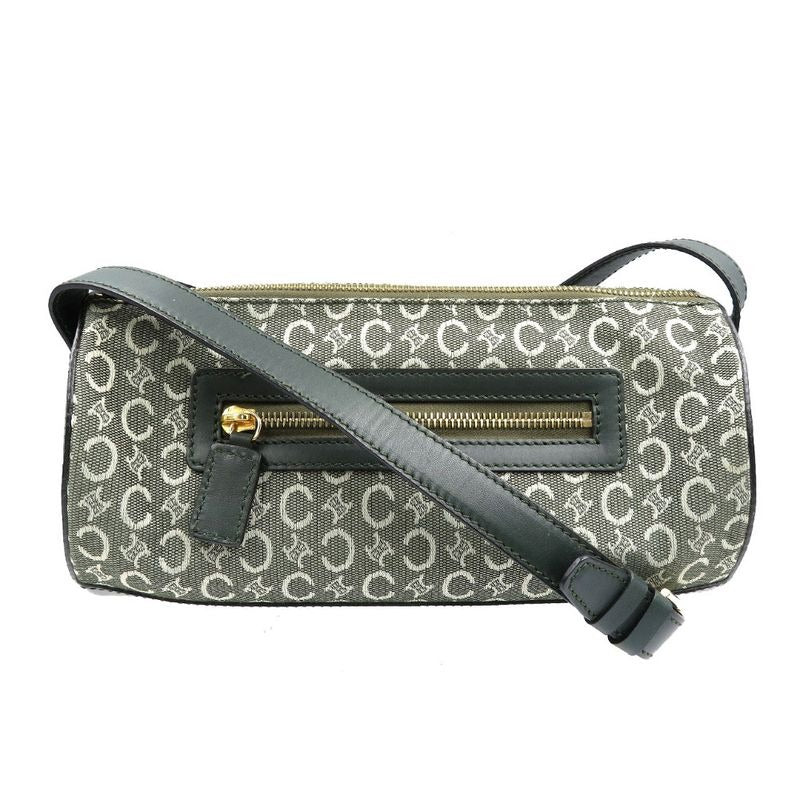 Celine C Macadam Pattern Canvas Leather Gold Hardware Olive Green Shoulder Bag