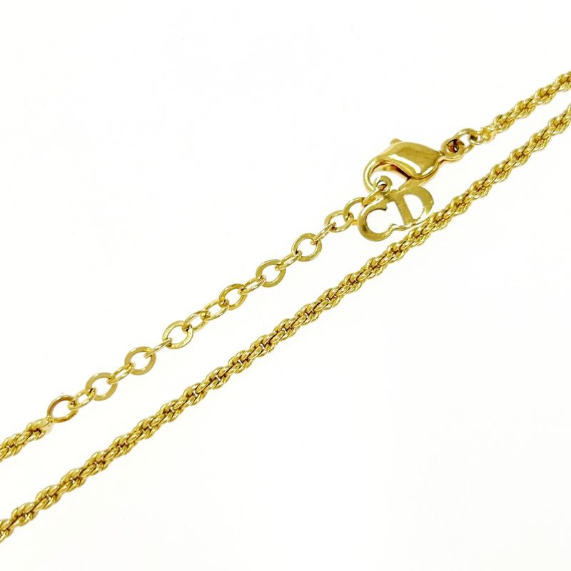 Dior GP Rhinestone Emblem Round Necklace Gold — view 7