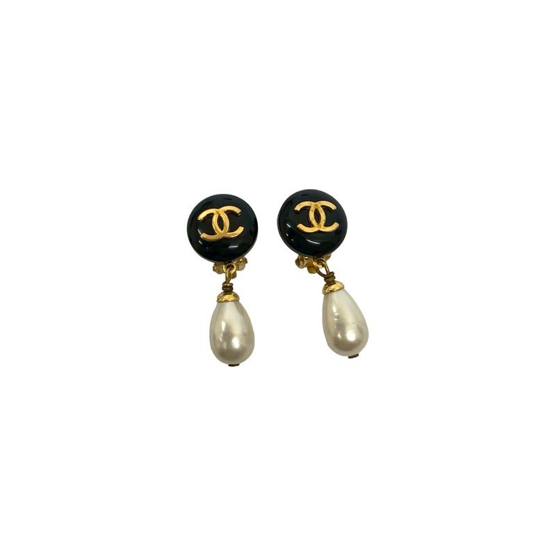 Chanel Vintage Coco Mark Motif Faux Pearl Earrings Accessories 95A — view 5